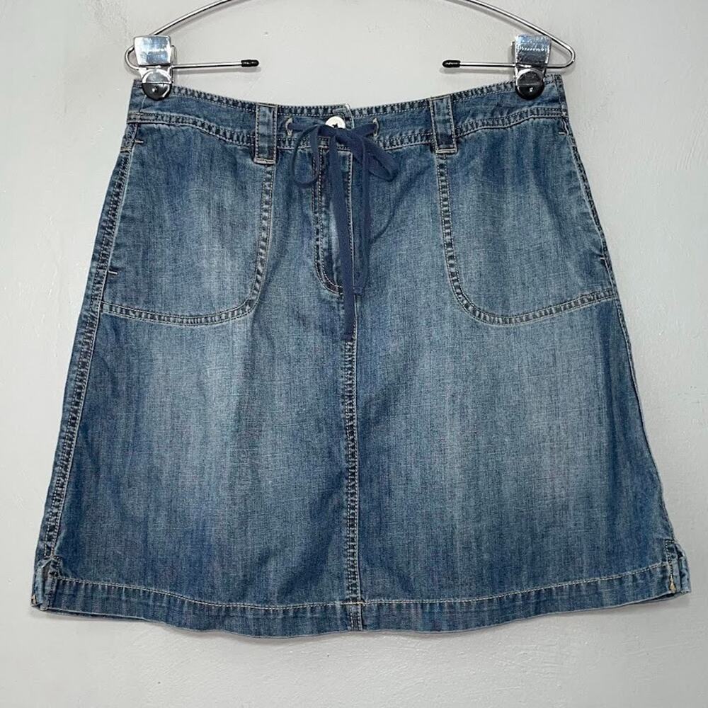 Talbots Denim Skirt Size 10 Blue Jean Drawstring 100% Cotton Short A-line Casual
